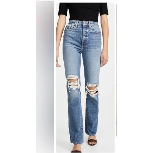 Khaite Daria Distressed Long Length Straight Leg Jeans Sz 26 34" Inseam TALL - Picture 1 of 9